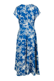 Product shot of the Double Take Wrap Dress in colour Bluefleur (Blue), from the back