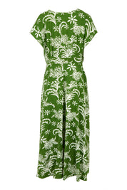 Product shot of the Double Take Wrap Dress in colour Grnfleur (Green), from the back