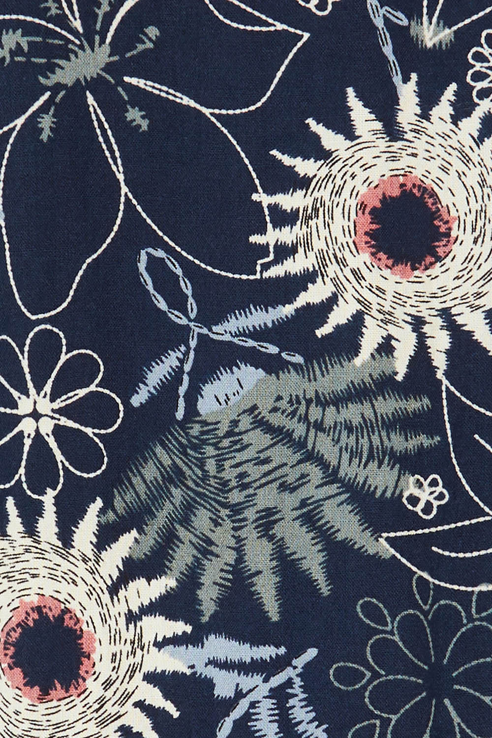Product shot of the Falling Flowers Maxi Dress in colour Navyfleur (Blue), detail