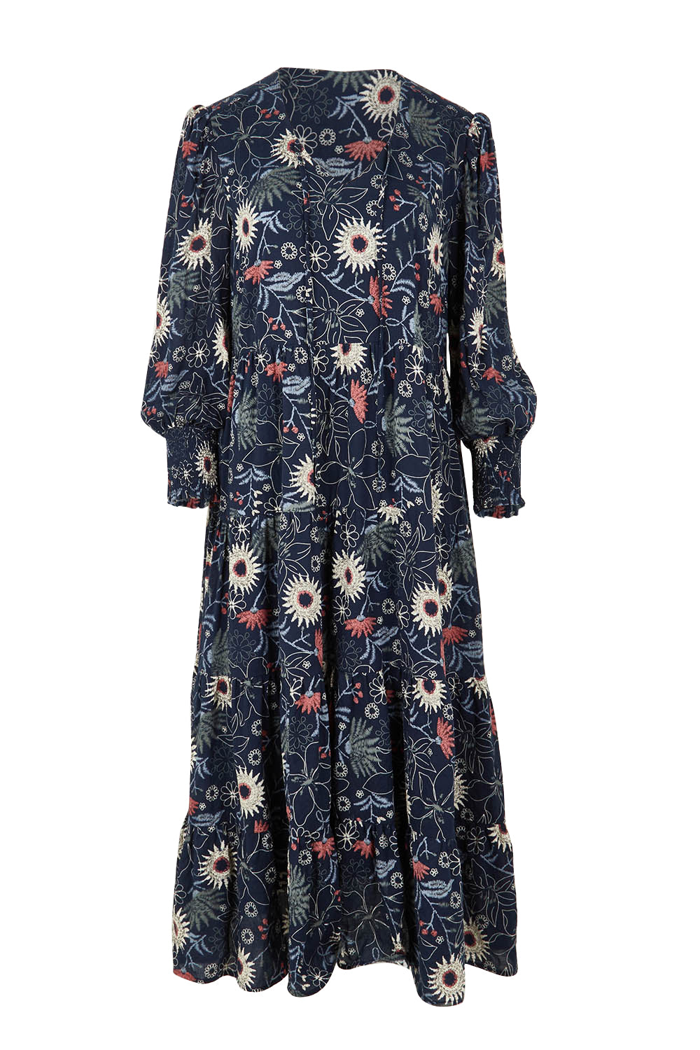 Product shot of the Falling Flowers Maxi Dress in colour Navyfleur (Blue), from the front