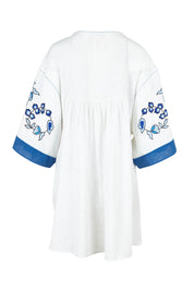 Product shot of the Picking Posies Embroidered Dress in colour White (White), from the back