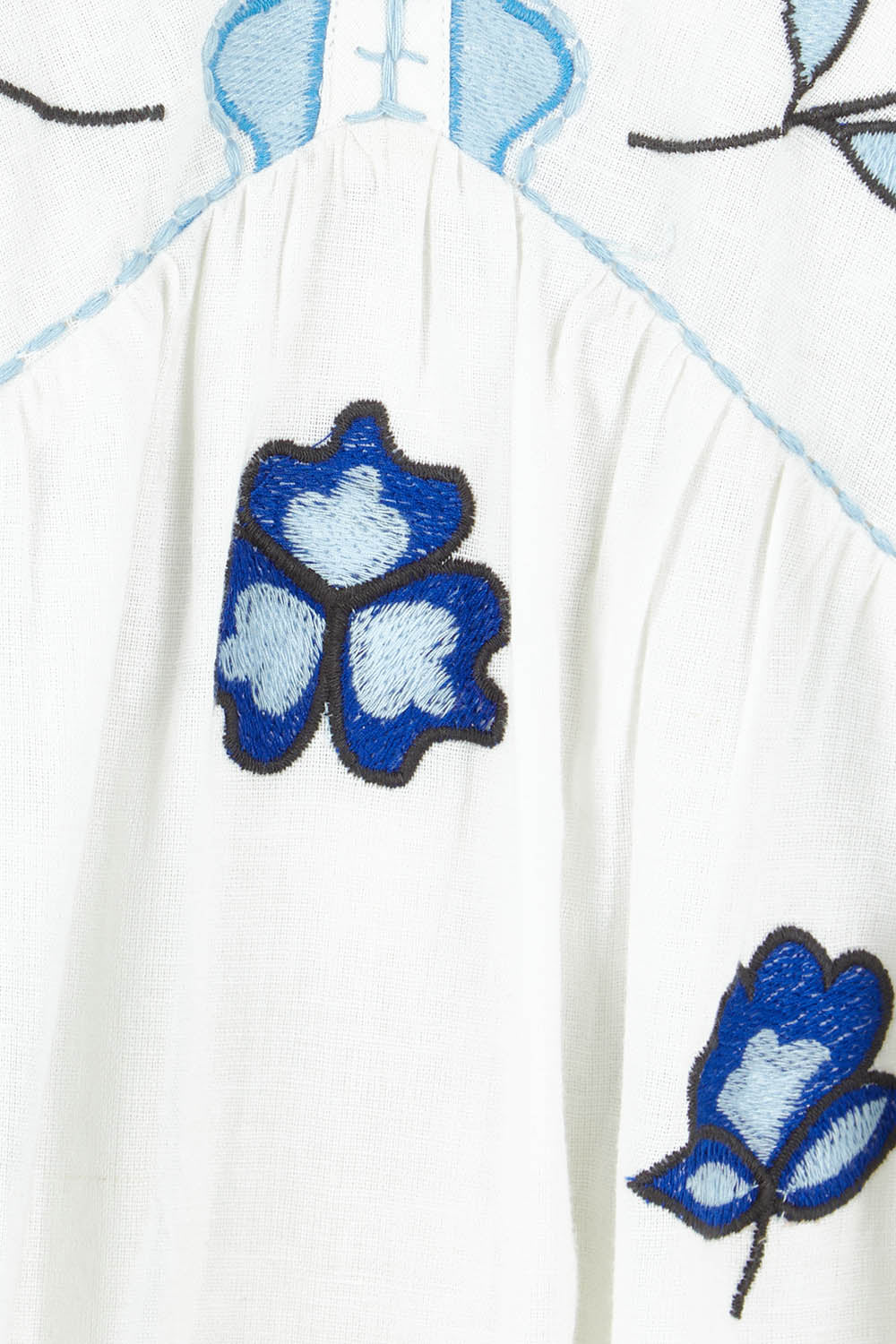 Product shot of the Picking Posies Embroidered Dress in colour White (White), detail