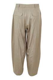 Product shot of the Feel Good Tencel Barrel Pants in colour Khaki (Green), from the back