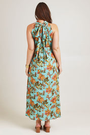 Model Jane wearing size 14 of the Dream Daze Cotton Maxi Dress in colour Sky (Blue), from the back