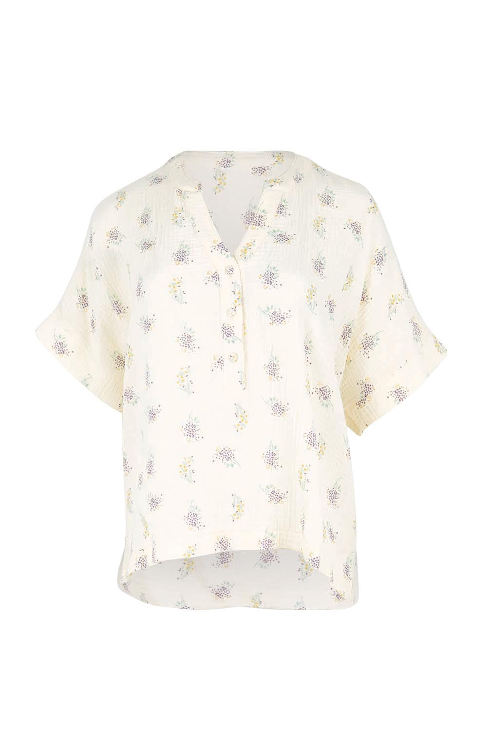 Product shot of the Grandpa And Me Fleur Cotton Top – Creamfleur in colour Creamfleur, from the front