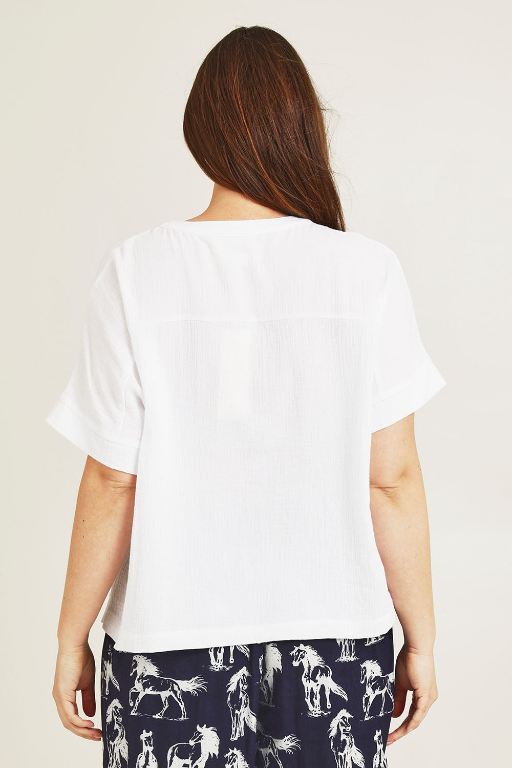 Model Jane wearing size 14 of the Grandpa And Me Cotton Top in colour White (White), from the back