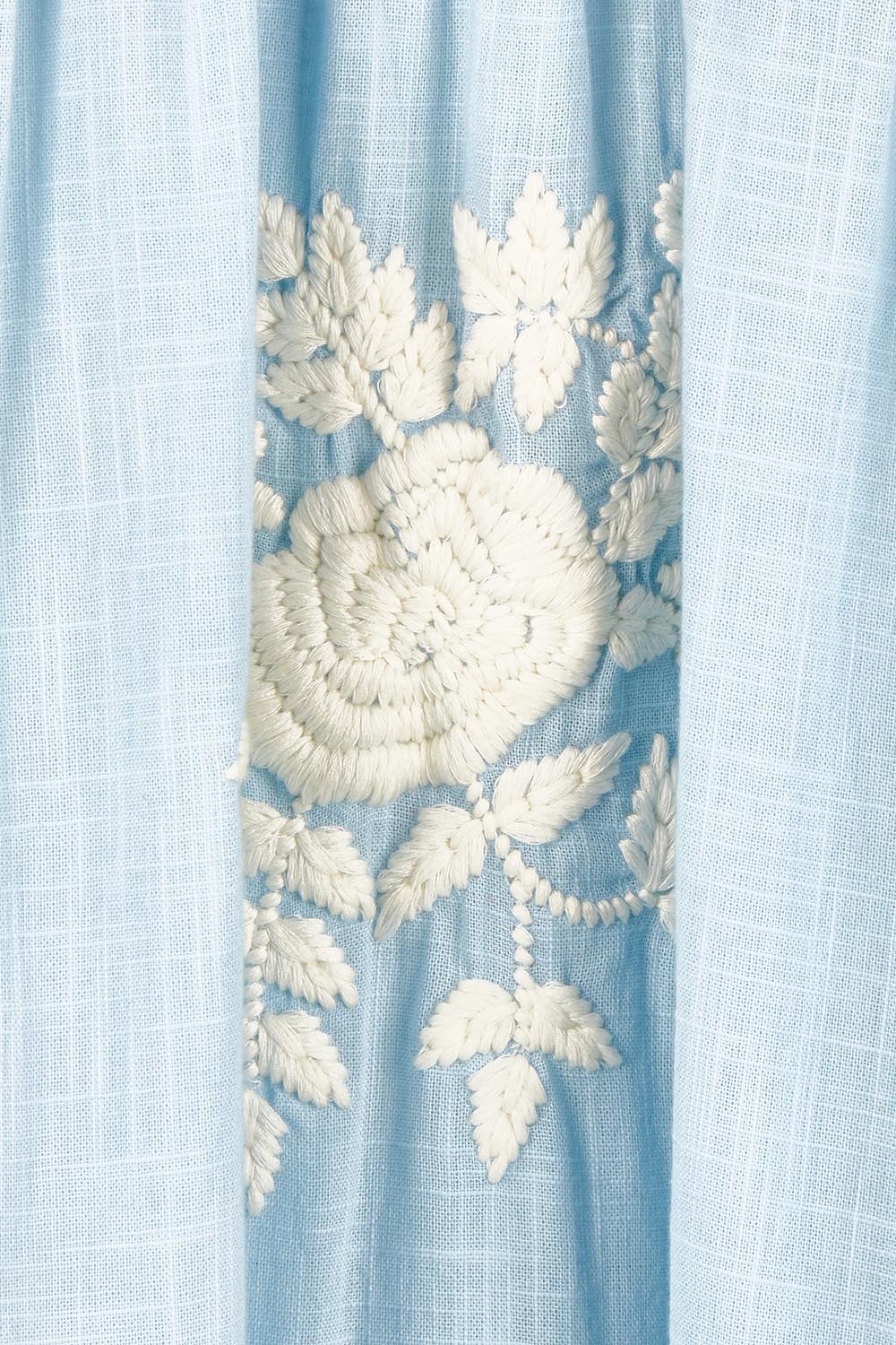 Product shot of the Day Dreaming Embroidered Dress in colour Dustyblue (Blue), detail