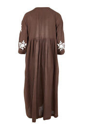 Product shot of the Day Dreaming Embroidered Dress – Dustychoc in colour Dustychoc, from the back