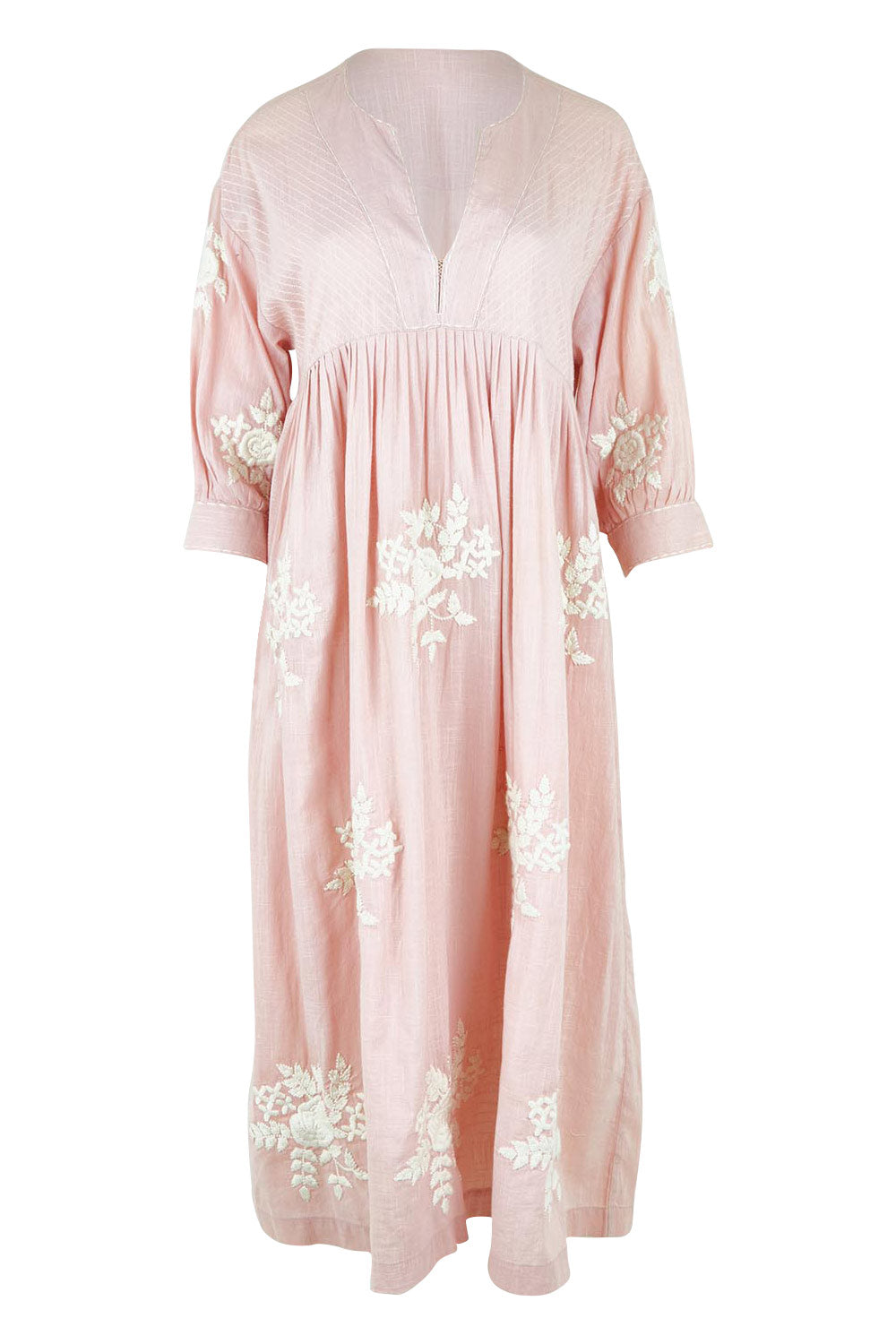 Product shot of the Day Dreaming Embroidered Dress in colour Dustypink (Pink), from the front