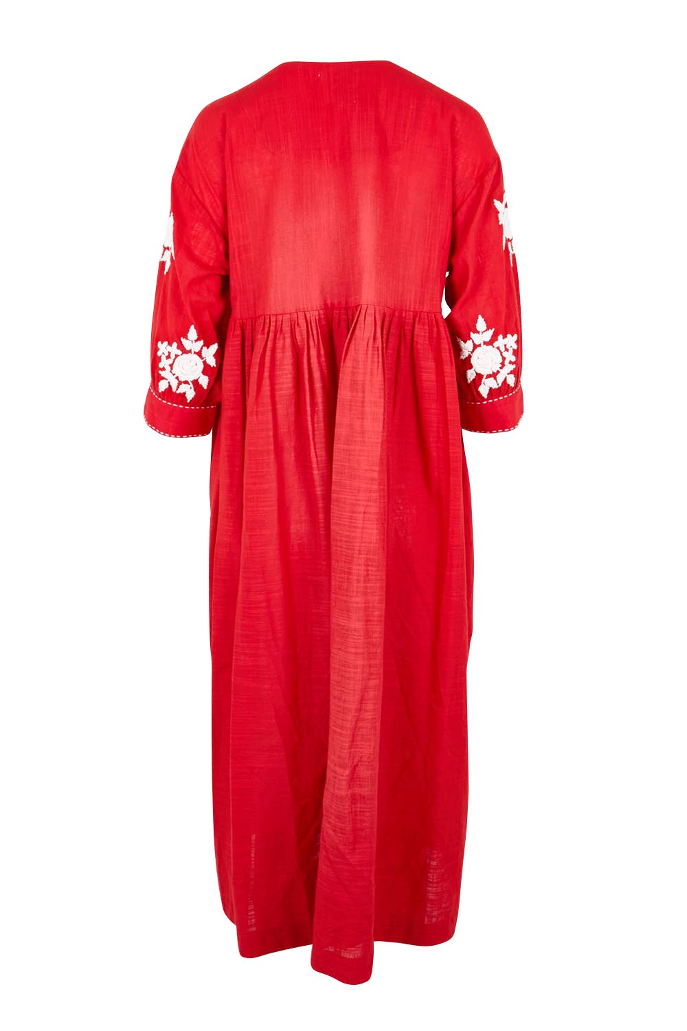 Product shot of the Day Dreaming Embroidered Dress – Dustyred in colour Dustyred, from the back