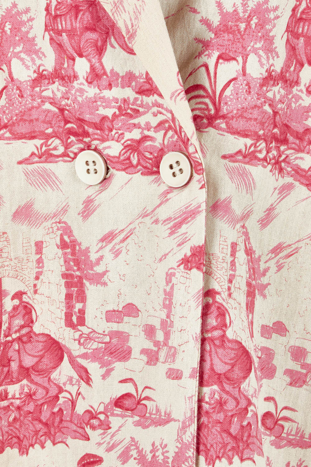 Product shot of the Toile De Jouy Vest in colour Pinktoile (Pink), detail