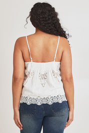 Model Terri-Leigh wearing size 14 of the Sweet Feels Cotton Cami in colour Milk, from the back