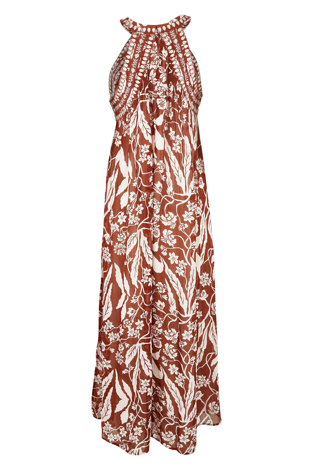 Product shot of the Garden Party Halter Neck Dress in colour Cocoafleur, from the back
