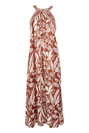 Product shot of the Garden Party Halter Neck Dress in colour Cocoafleur, from the front