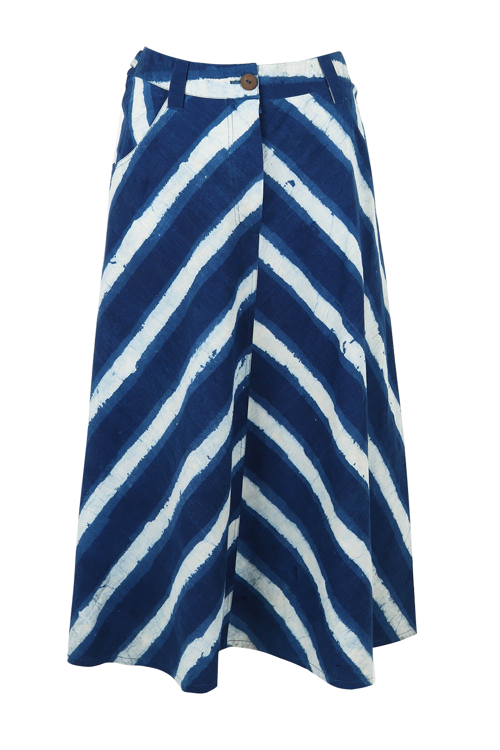 Product shot of the Pocket Full Of Dreams Skirt in colour Stripe (Blue), from the front