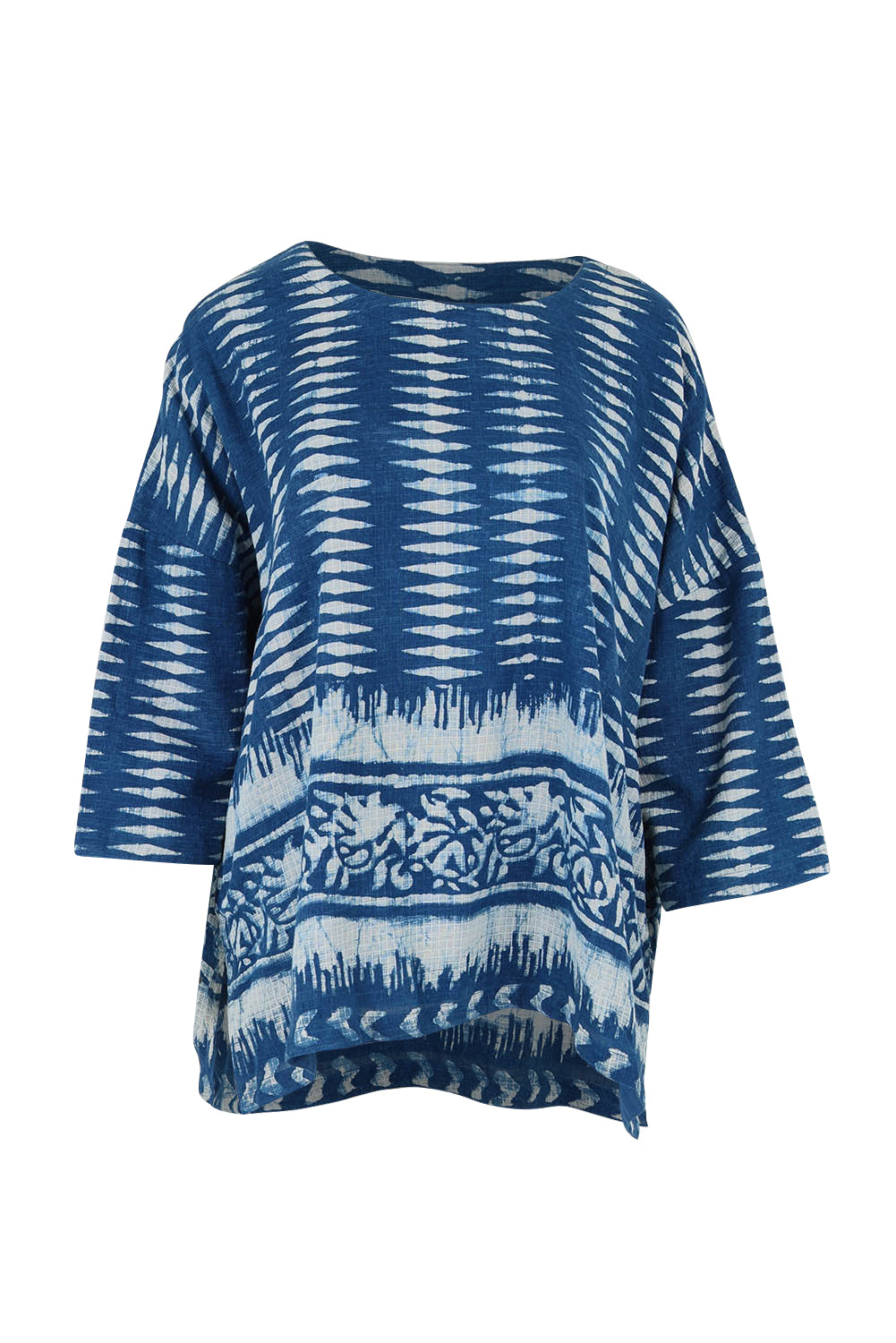 Product shot of the True Delight Kota Doria Top in colour Indigo (Blue), from the front