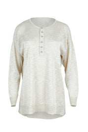 Product shot of the Go To Knit Boyfriend Henley in colour Natural, from the front