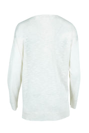 Product shot of the Go To Knit Boyfriend Henley in colour White (White), from the back