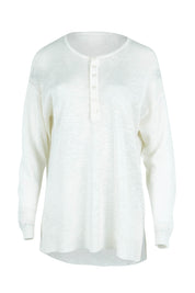 Product shot of the Go To Knit Boyfriend Henley in colour White (White), from the front