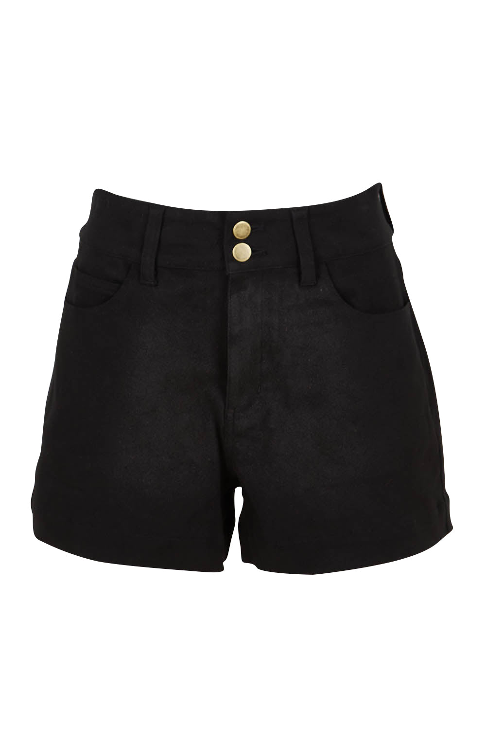 Product shot of the Too Good High Rise Denim Short in colour Black (Black), from the front