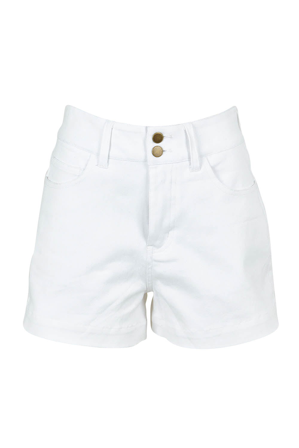 Product shot of the Too Good High Rise Denim Short in colour White (White), from the front