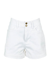 Product shot of the Too Good High Rise Denim Short in colour White (White), from the front
