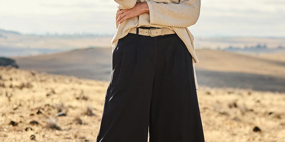 Model Tegan wearing size 10 of the Need You In My Life Pants in colour Black (Black), from the front, showing the whole outfit