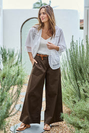 Model Tegand wearing size 10 of the Need You In My Life Cotton Pants - Cocoa in colour Cocoa, from the front
