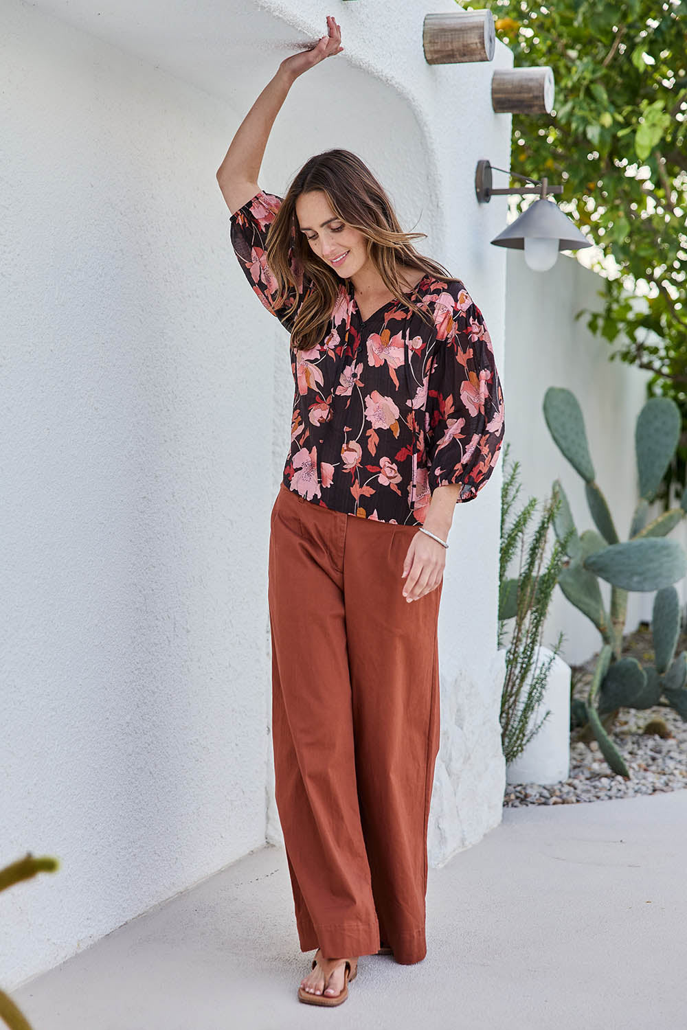 Model Tegand wearing size 10 of the Need You In My Life Cotton Pants – Tan in colour Tan, from the front