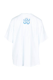 Product shot of the Loving Life Embroidered Tee in colour Horses (White), from the back