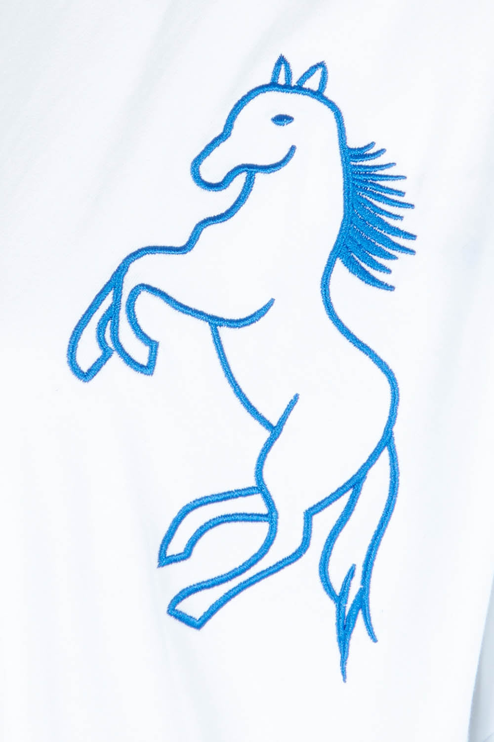 Product shot of the Loving Life Embroidered Tee in colour Horses (White), detail