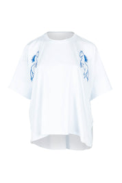 Product shot of the Loving Life Embroidered Tee in colour Horses (White), from the front