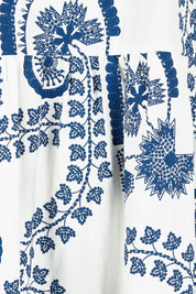 Product shot of the Free Falling Dress in colour Whiteblue (Blue), detail