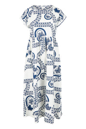 Product shot of the Free Falling Dress in colour Whiteblue (Blue), from the front