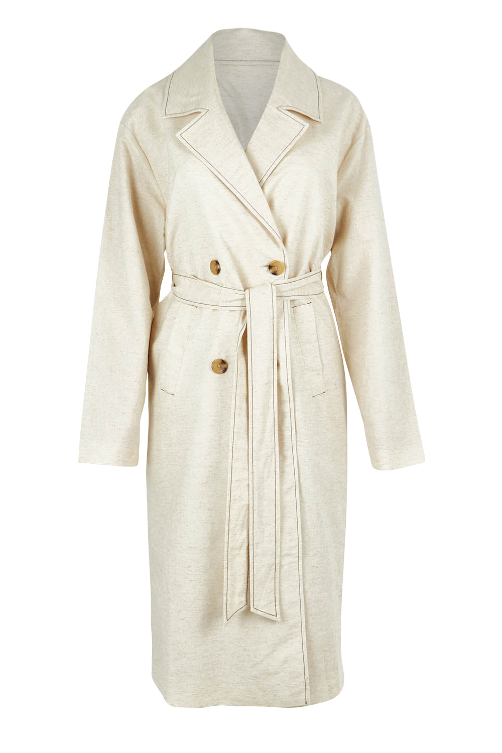 Product shot of the Summertime Love Linen Cotton Trench Coat in colour Natural, from the front