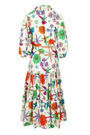 Product shot of the Happy Gatherings Short Sleeved Cotton Dress in colour Brightbird, from the back
