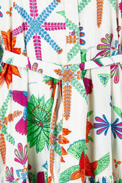 Product shot of the Happy Gatherings Short Sleeved Cotton Dress in colour Brightbird, detail