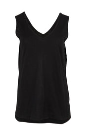 Product shot of the Need You Double Vee Tank in colour Black (Black), from the front