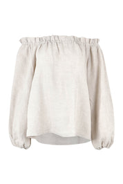 Product shot of the Shoulder Shimmy Linen Blouse in colour Natural, from the front