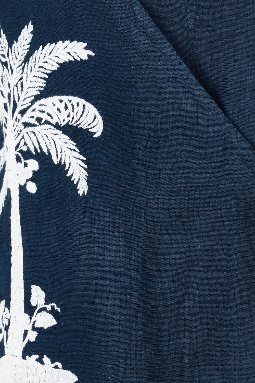 Product shot of the By The Seaside Embroidered Cotton Jumpsuit in colour Navy (Blue), detail