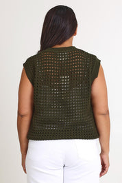 Model Ashleigh wearing size XL of the Love Language Cotton Vest in colour Forest (Green), from the back