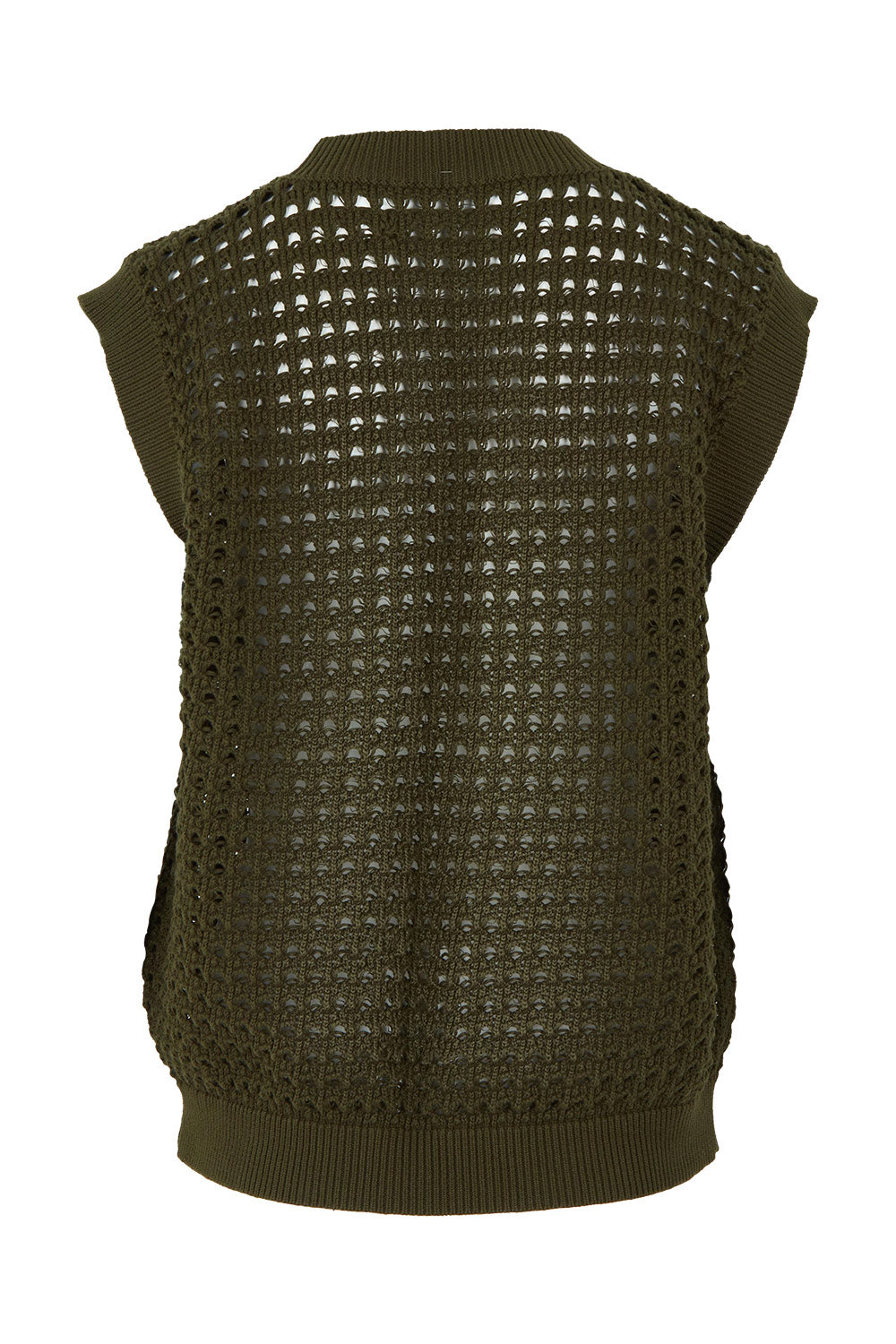 Product shot of the Love Language Cotton Vest in colour Forest (Green), from the back