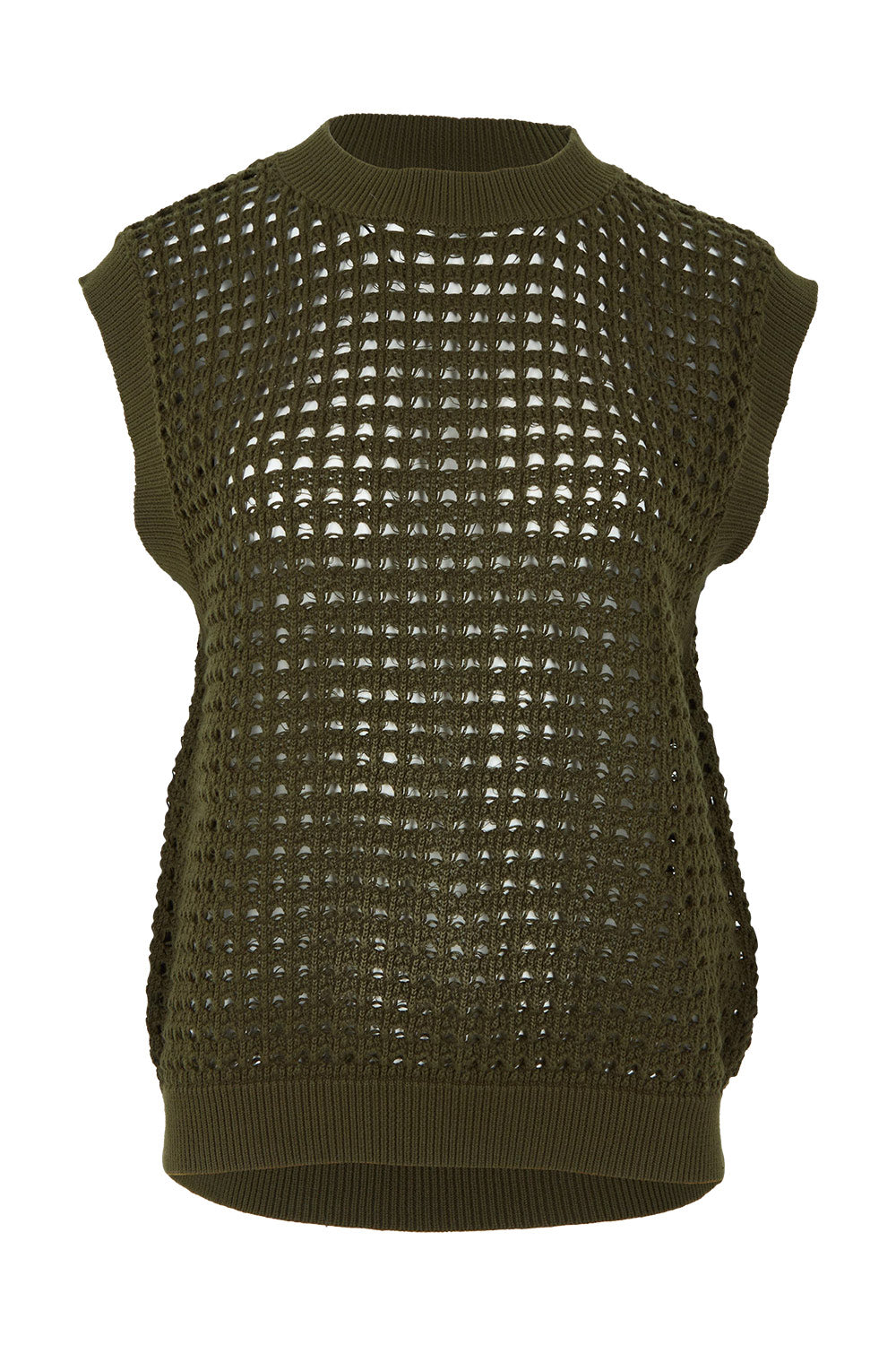 Product shot of the Love Language Cotton Vest in colour Forest (Green), from the front