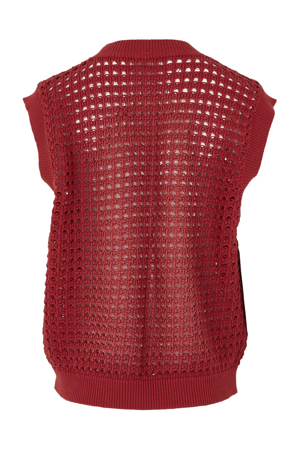 Product shot of the Love Language Cotton Vest in colour Rust, from the back