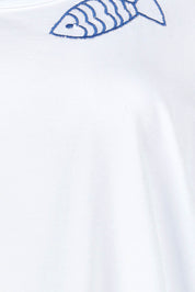 Product shot of the Little Details Embroidered Tee in colour Whitefish (White), detail