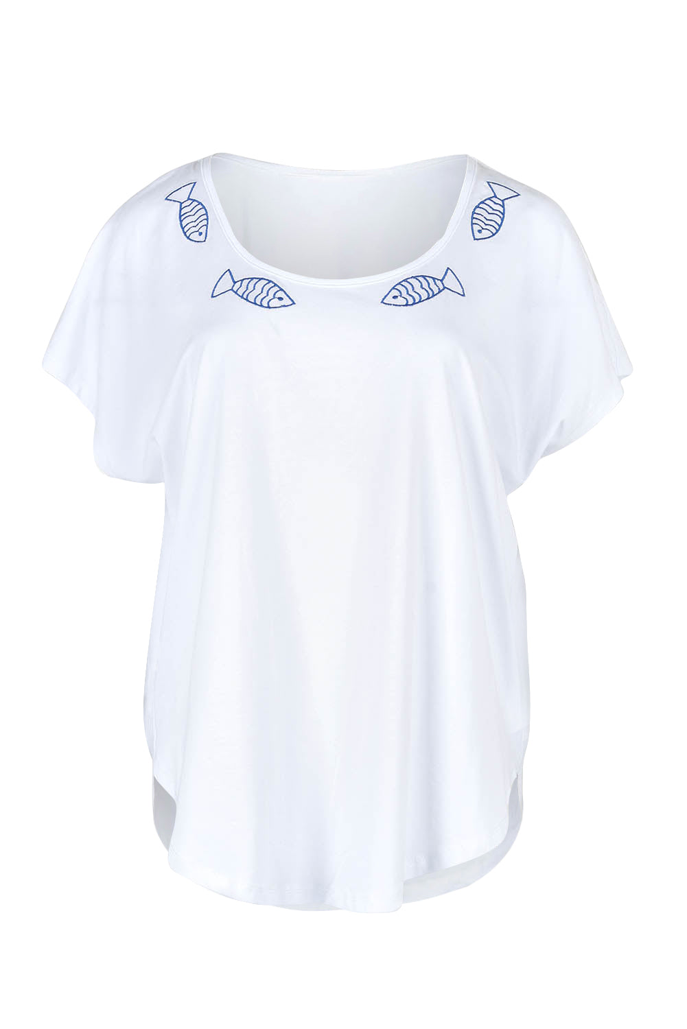 Product shot of the Little Details Embroidered Tee in colour Whitefish (White), from the front