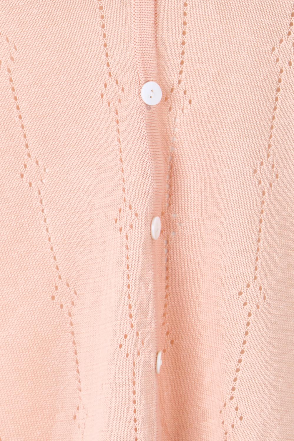 Product shot of the Pretty In Pointelle Linen Blend Cardi – Blossom in colour Blossom, showing detail