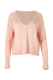 Product shot of the Pretty In Pointelle Linen Blend Cardi – Blossom in colour Blossom, from the front