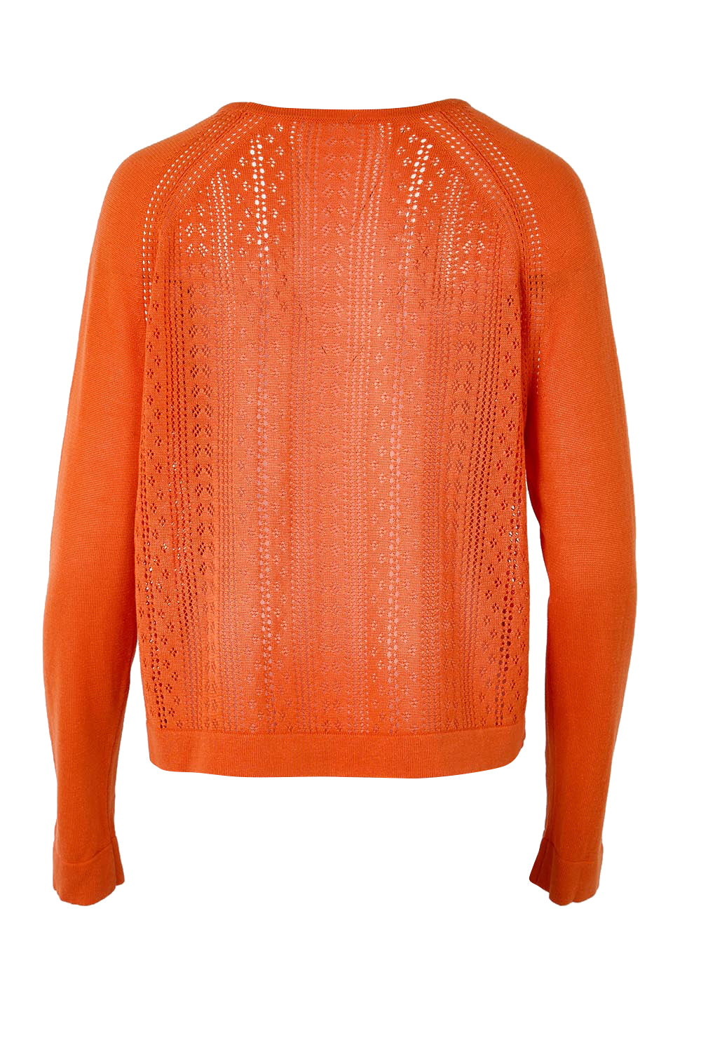 Product shot of the Pretty In Pointelle Linen Blend Cardi – Sunset in colour Sunset, from the back