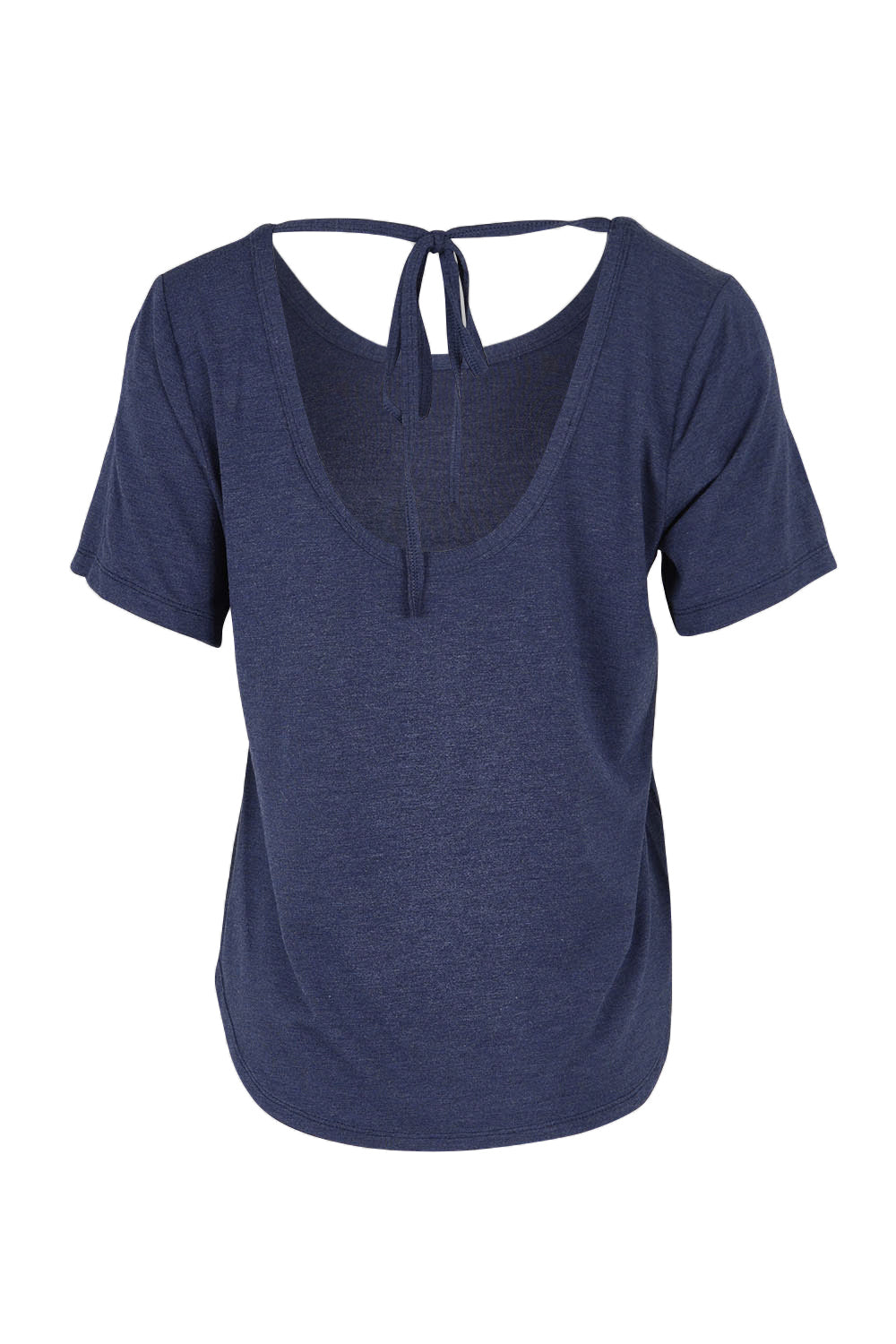 Product shot of the Saturday Night Low Back Tee in colour Marledenim (Blue), from the back
